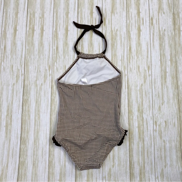 Janie & Jack Brown and White Plaid Pineapple Crochet One Piece Swimsuit - Picture 6 of 6
